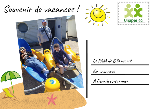 Carte postale Unapei 92 : une journée à la mer avec le FAM de Billancourt