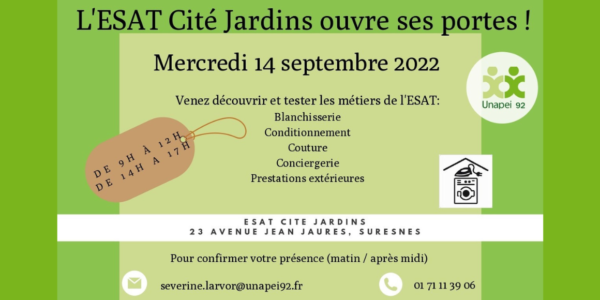 Le 14 Septembre 2022, venez découvrir les activités de l’ESAT Cité Jardins !