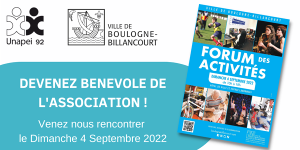 Dimanche 04.09 : l’Unapei 92 au Forum des Activités à Boulogne-Billancourt : Venez nous voir !